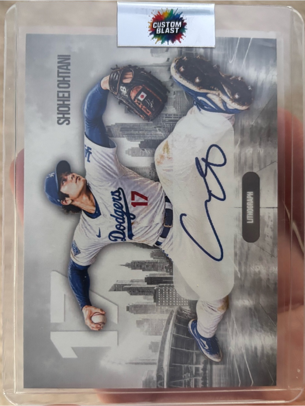 Shohei Ohtani White & Blue Baseball Lithograph CUSTOM BLAST!!